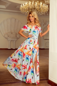 Bloemenmotief  bohemian maxi jurk in pastelkleuren