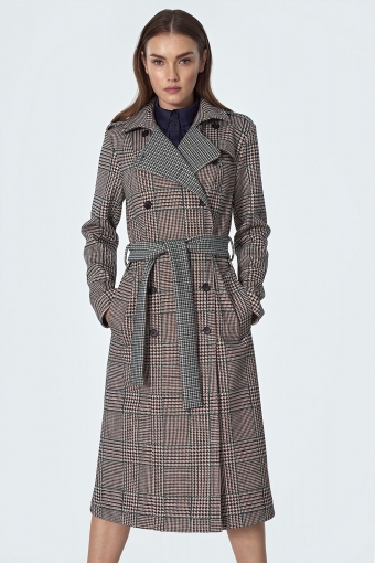 Chique geruite lang trenchcoat in multicolor
