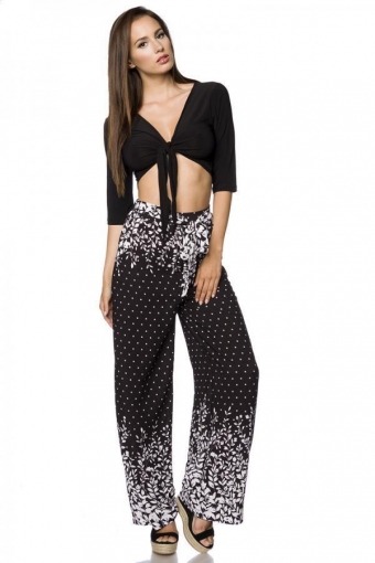 Crêpe wijde pijpen pull-on broek met zakken zwart