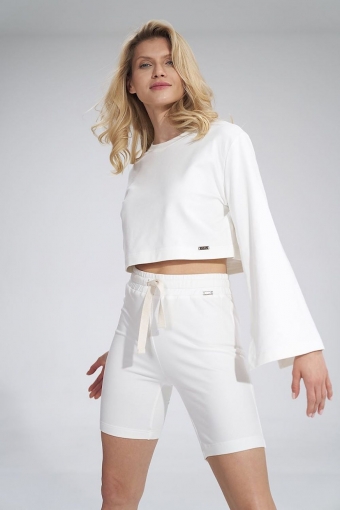 Crop sweat top met trompetmouwen ecru
