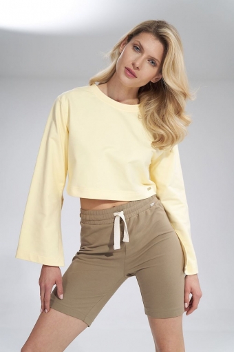 Crop sweat top met trompetmouwen geel