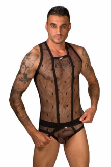 Heren doorzichtig visnet tank top met vierkante hals