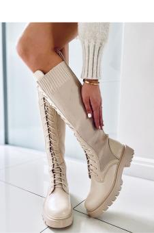 Hoge sok veterlaarzen creme