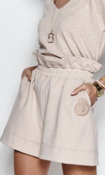 Hoge taille geborstelde sweatshorts beige