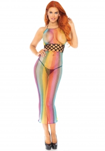 Lang halter visnet jurk rainbow