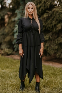 Lange mouwen geruched asymmetrische jurk zwart
