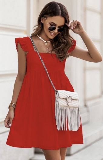Mini jurk met vierkante halslijn red