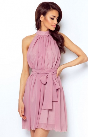 Mouwloze jurk in chiffon pink