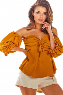 Sexy off-shoulder spaanse stijl top mosterd