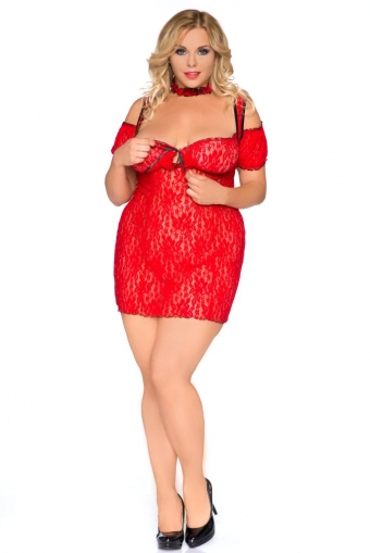 Sexy rode kanten chemise in grote maat