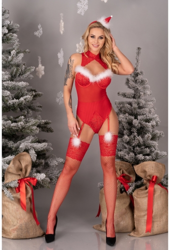 Sexy Santa bodysuit met hoofdband