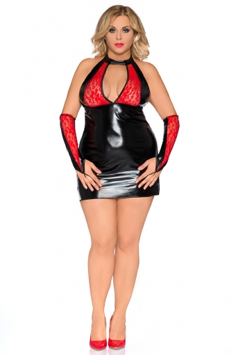 sexy wetlook jurkje met rode kant