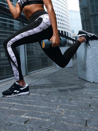 Sport leggings met hoge taille marmerprint