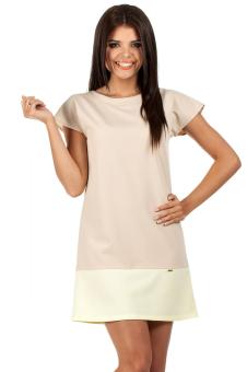 Trapeze mini jurkje met kleurblok beige