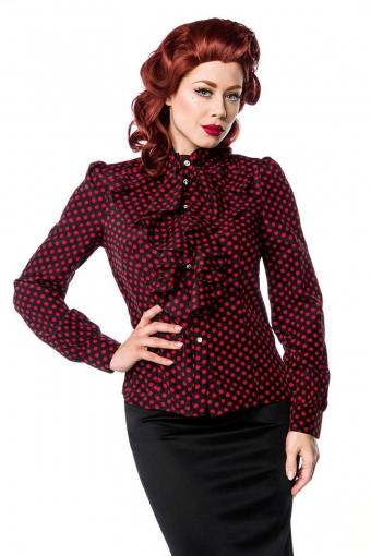Vintage blouse met ruches zwart-rood