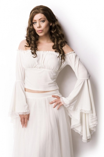 Witte Carmen stijl korte topje met lange mouwen