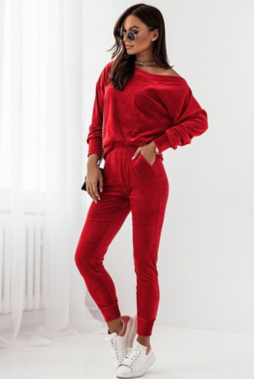 2-delige fluwelen tracksuit ruby