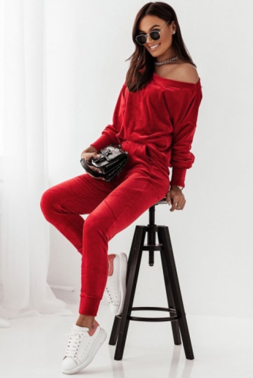 2-delige fluwelen tracksuit ruby