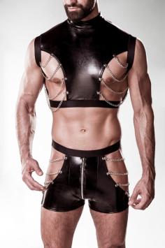 Men's kinky leather-look top and shorts