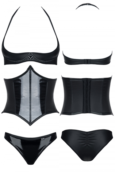 3-delige eco-leer en lak corset set