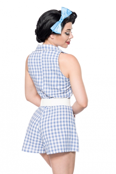 Retro jumpsuit blauw/wit