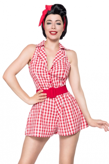 Retro jumpsuit rood-wit