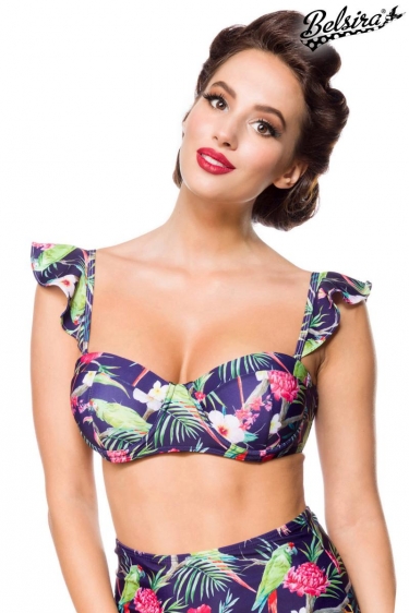 Vintage retro bikini top met tropical pattern
