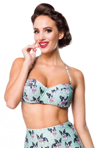 Vintage retro bikini top with dog pattern