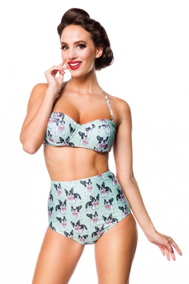 Vintage retro bikini top with dog pattern