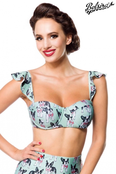 Vintage retro bikini top with dog pattern