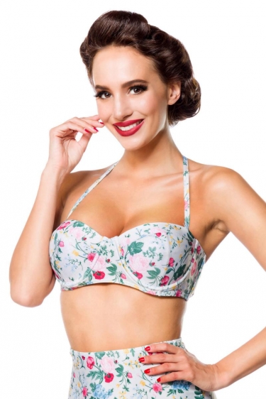 Vintage retro bikini top with rose bloemen pattern