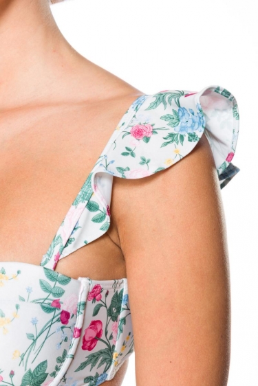 Vintage retro bikini top with rose bloemen pattern