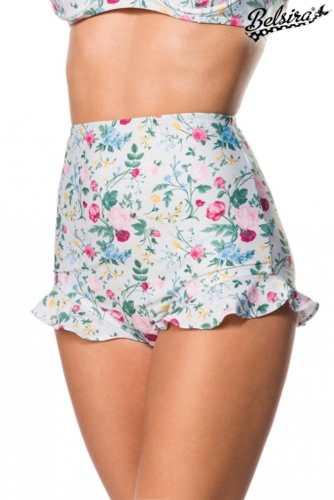 Vintage retro swimsuit with ruffled rose floral