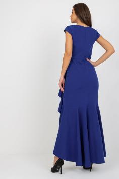 Asymmetrische avondjurk met ruches cobalt