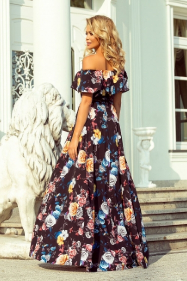 Bloemmotief  bohemian maxi jurk in zwart