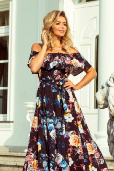 Bloemmotief  bohemian maxi jurk in zwart