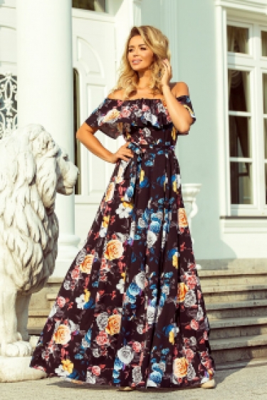 Bloemmotief  bohemian maxi jurk in zwart