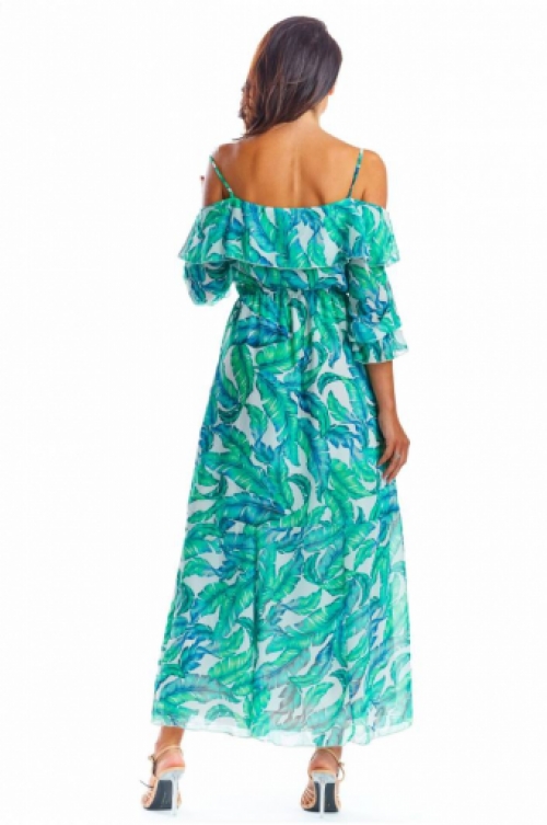 Bohemian maxi jurk in bladeren print