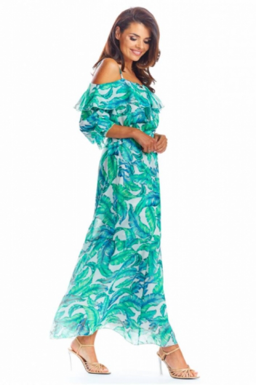 Bohemian maxi jurk in bladeren print