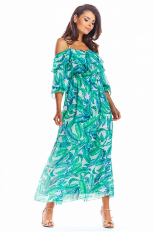 Bohemian maxi jurk in bladeren print