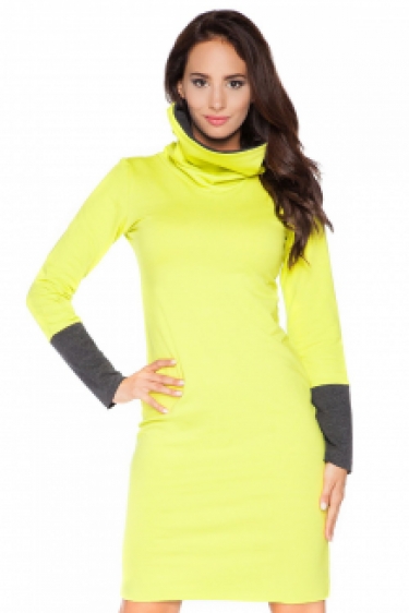 Coltrui jurk met contrasterende kleur geel-grijs