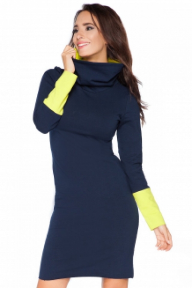 Coltrui jurk met contrasterende kleur navy-geel