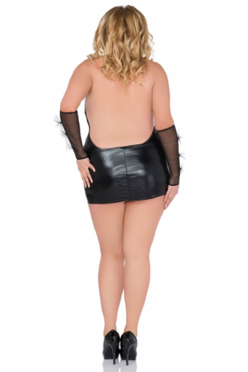 Dames grote maten wetlook chemise setje