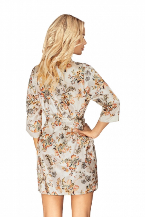 Floral satijnen loungewear ochtendjas beige