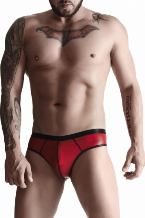 Heren sexy wetlook Brazilian slip rood