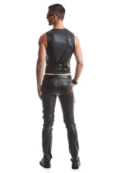 Heren wetlook biker pants