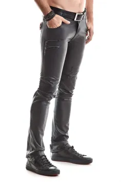 Heren wetlook biker pants