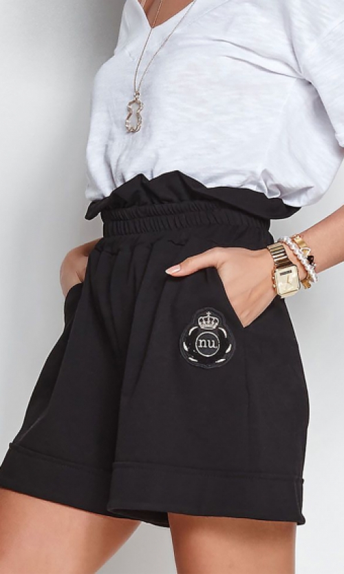 Hoge taille geborstelde sweatshorts zwart