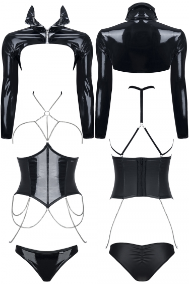 Kinky eco-leer open cup corset en jas set