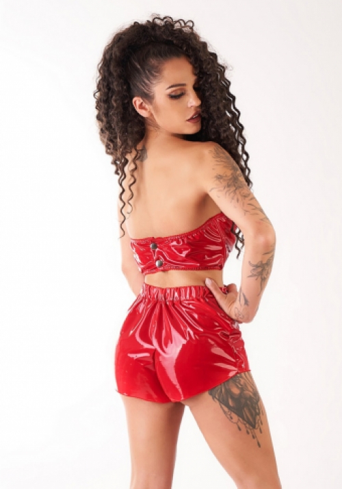 Kinky lak strapless bustiertop en hotpants red